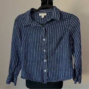 Appleseed's Navy Striped Button Down Shirt